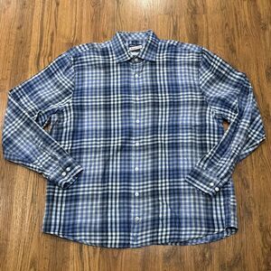 Johnnie-O Dress Shirt Mens XL BLue Plaid Cotton Hangin' Out Button Up